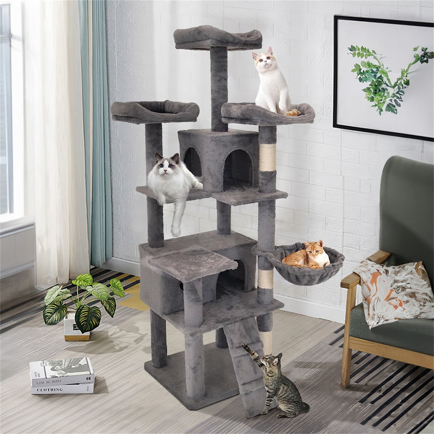 Pefilos 63" Cat Condo for Large Cats 20 lbs, Cat Tree Tower for Indoor