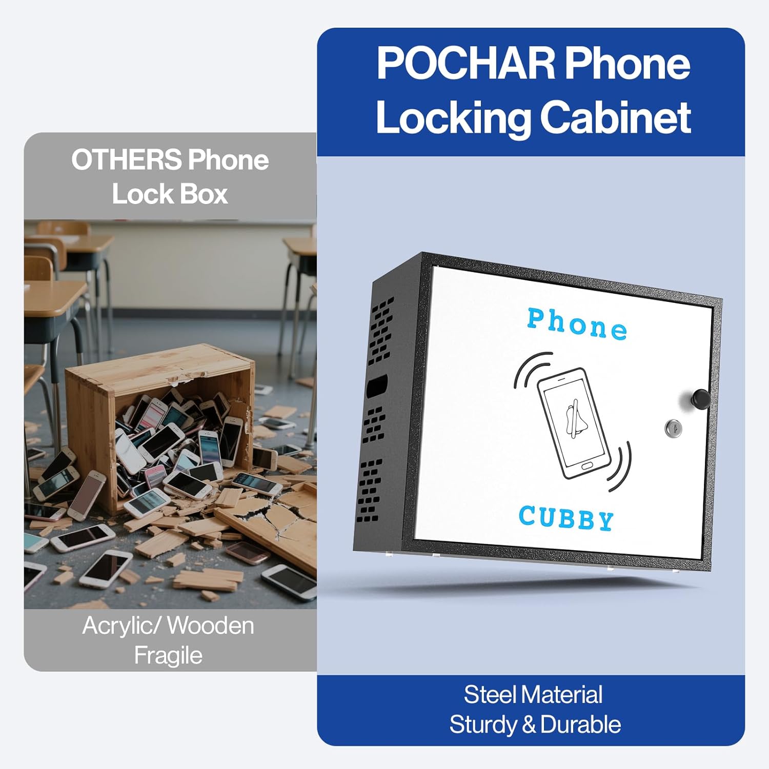 POCHAR 36-Slots Cell Phone Holder for Classroom and Office, Metal Lock Box Storage Cabinet - Phone Caddy with 2 Keys
