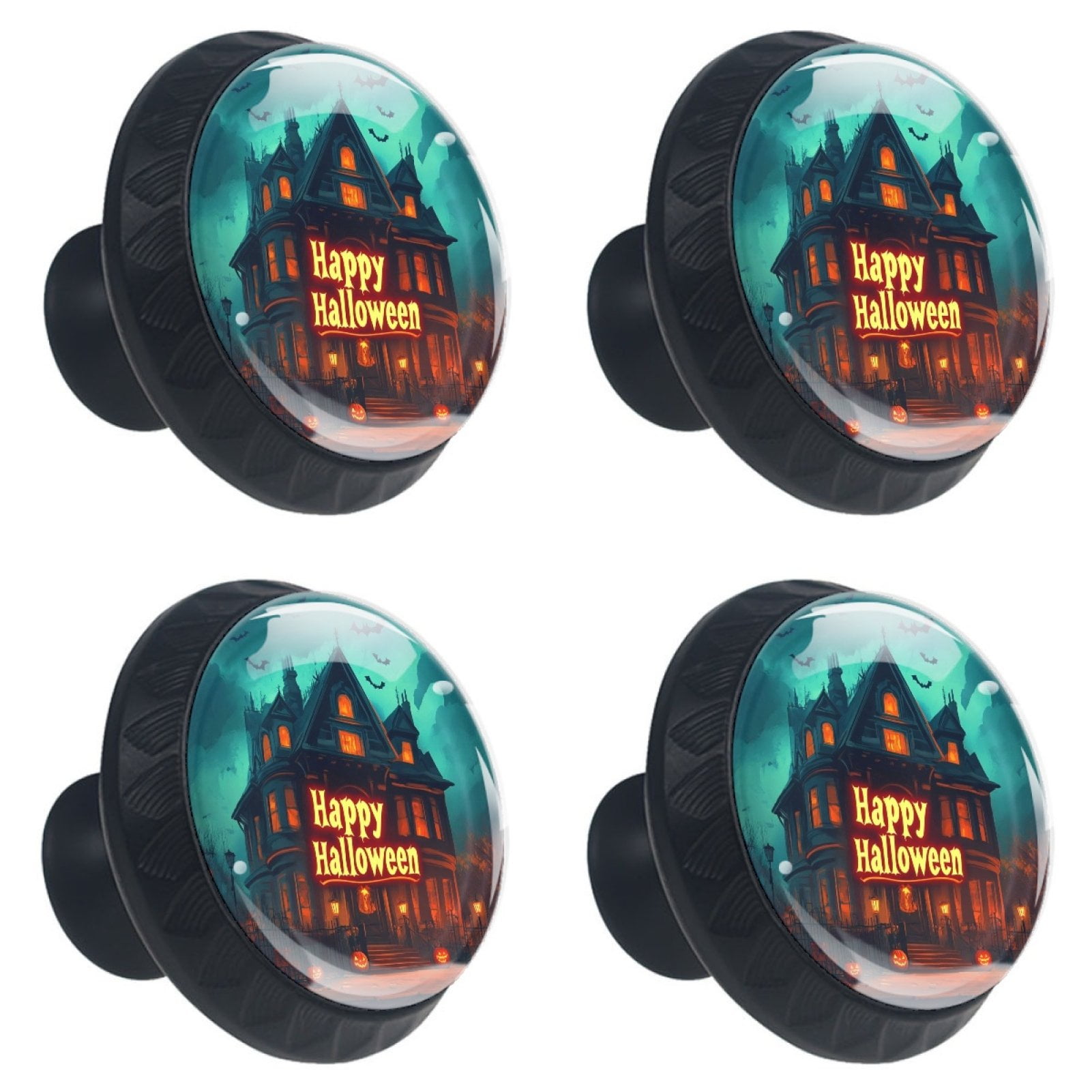 4 Pcs Happy Halloween Knobs for Kitchen Cabinet Cupboard Dresser Bookcase Drawer Pulls Handles Round Home Decor