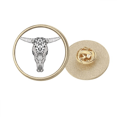 thumbnail image 1 of Cara larga vaca retrato animal sketch Broche de oro metálico circular, 1 of 3