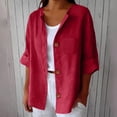 thumbnail image 2 of ManxiVoo Cozy Pocket Detail Sweatshirt for Women Three Quarter Sleeve Linen Blend Top Relaxed Lounge Wear XL Size Red, 2 of 4