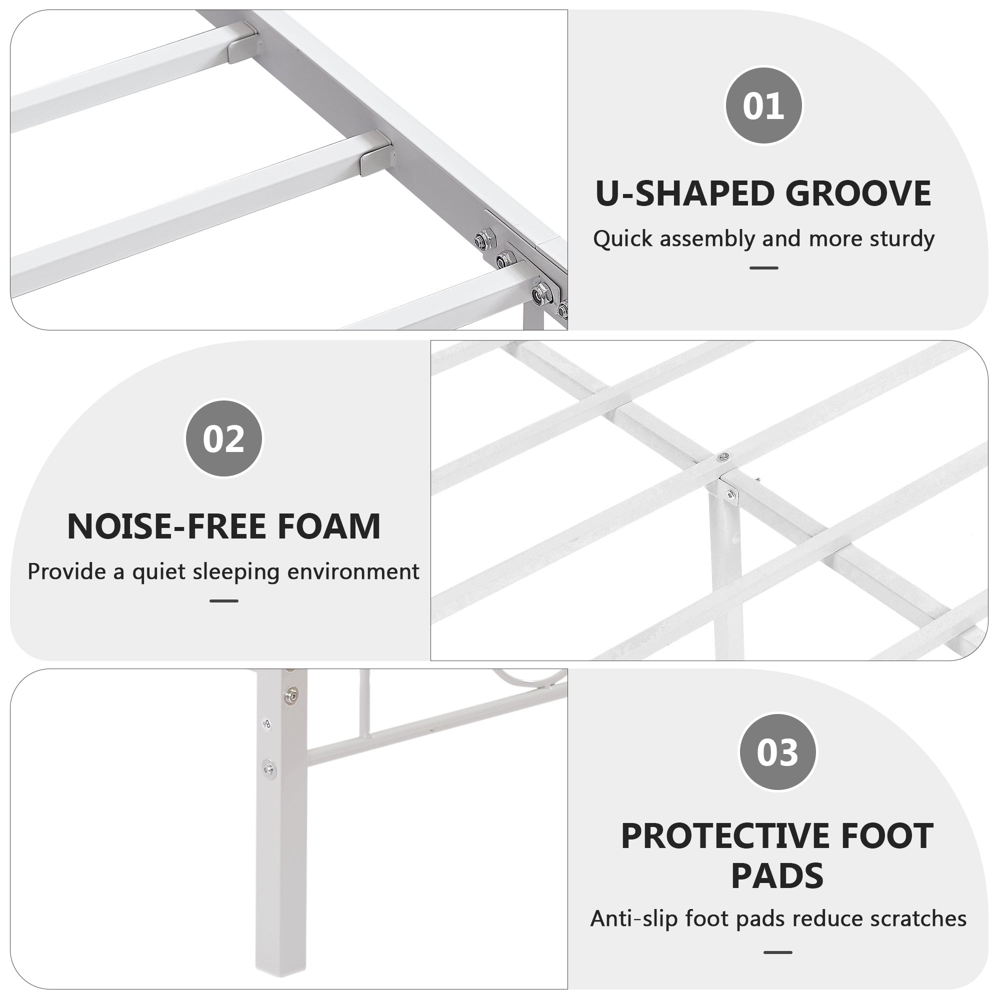 VECELO Full Size Bed Frame with Butterfly Shaped Headboards and Footboard, Metal Platform Bed Frame/Mattress Foundation, No Box Spring Needed, Easy Assembly, White
