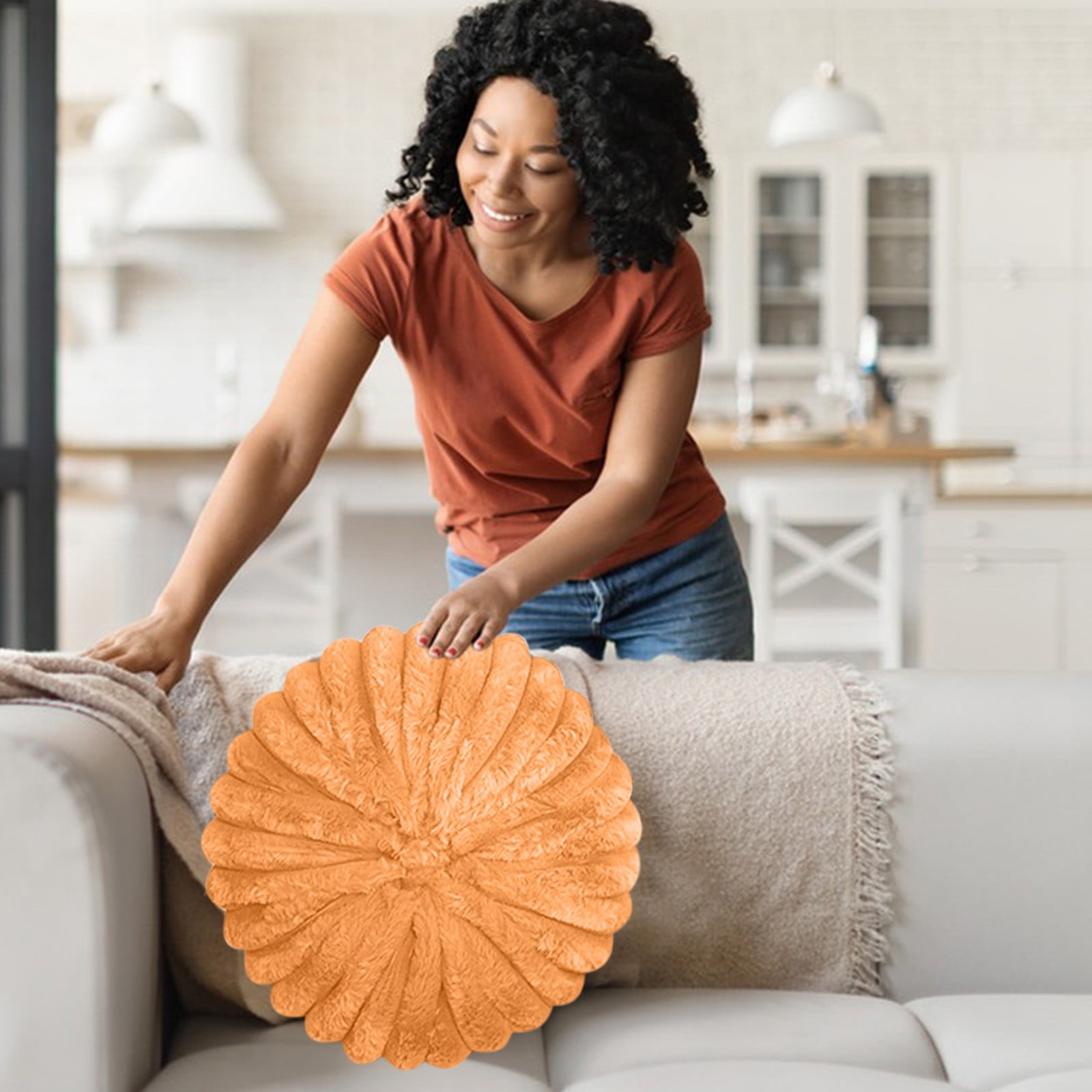 Hvmvliv 13.77x13.77x5.9in Throw Pillow for Couch Pumpkin Cushion Sofa Decorative Cushion Pumpkin Sofa Pillow Lazy Person Pillow Living Room Pillow Tatami Orange