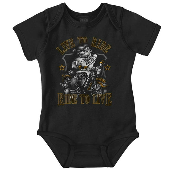 Popeye Biker Live To Ride Cartoon Romper Boys or Girls Infant Baby Brisco Brands NB