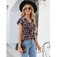 thumbnail image 3 of Tops LOMON con mangas onduladas para mujer, corte holgado y cuello en V, 3 of 8