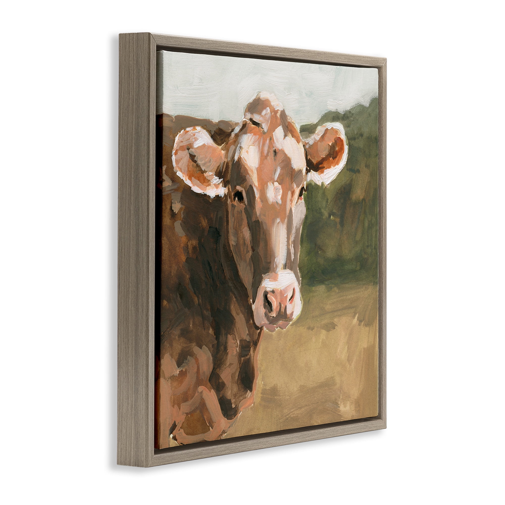 Stupell Industries Soft Country Meadow Cow Animals & Insects Painting Brown Floater Framed Canvas Art Print Wall Art, 25 x 25