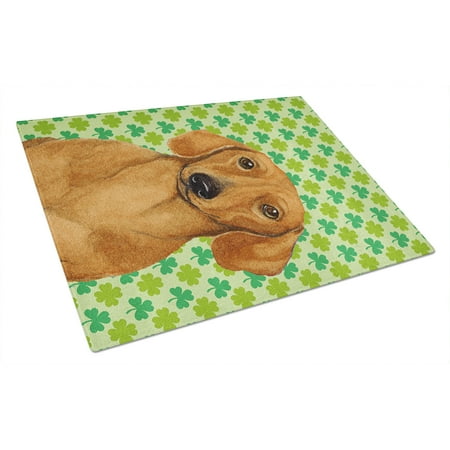 

Carolines Treasures LH9177LCB Dachshund St. Patricks Day Shamrock Portrait Glass Cutting Board Large 12H x 16W