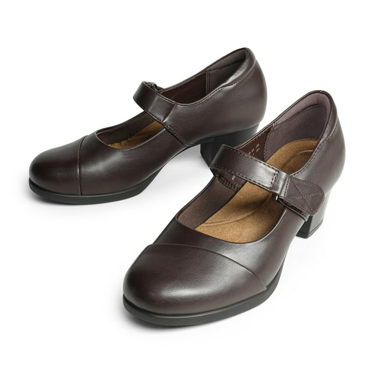 Womens Low Block Heel Mary Janes Pump Shoes Arch Support Round Toe Slip On Dress Work Wedding Shoes BROWN Size 11 Walmart