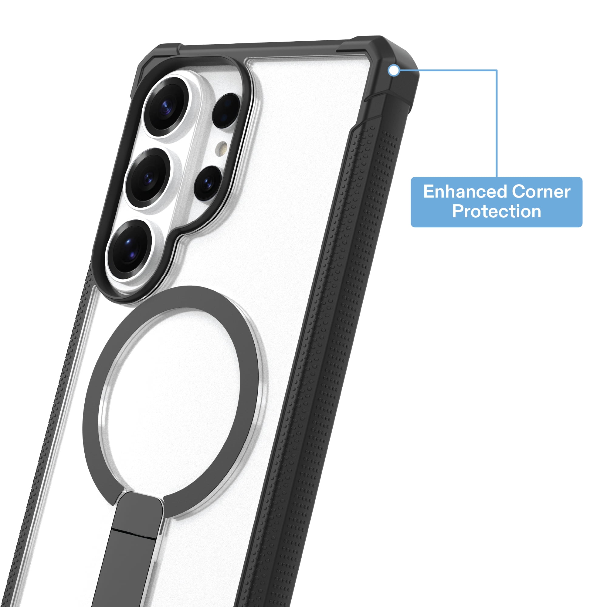 onn Magnetic Compatible Dual-Layer Phone Case with Kickstand for Samsung Galaxy S26 Ultra - Black/Clear
