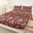 thumbnail image 4 of jejeloiu Western Vintage Damask King Sheets,Retro Print Bedding For Adults,Burgundy Gold,4pcs,1 Flat Sheet, 1 Fitted Sheet and 2 Pillowcases, 4 of 6
