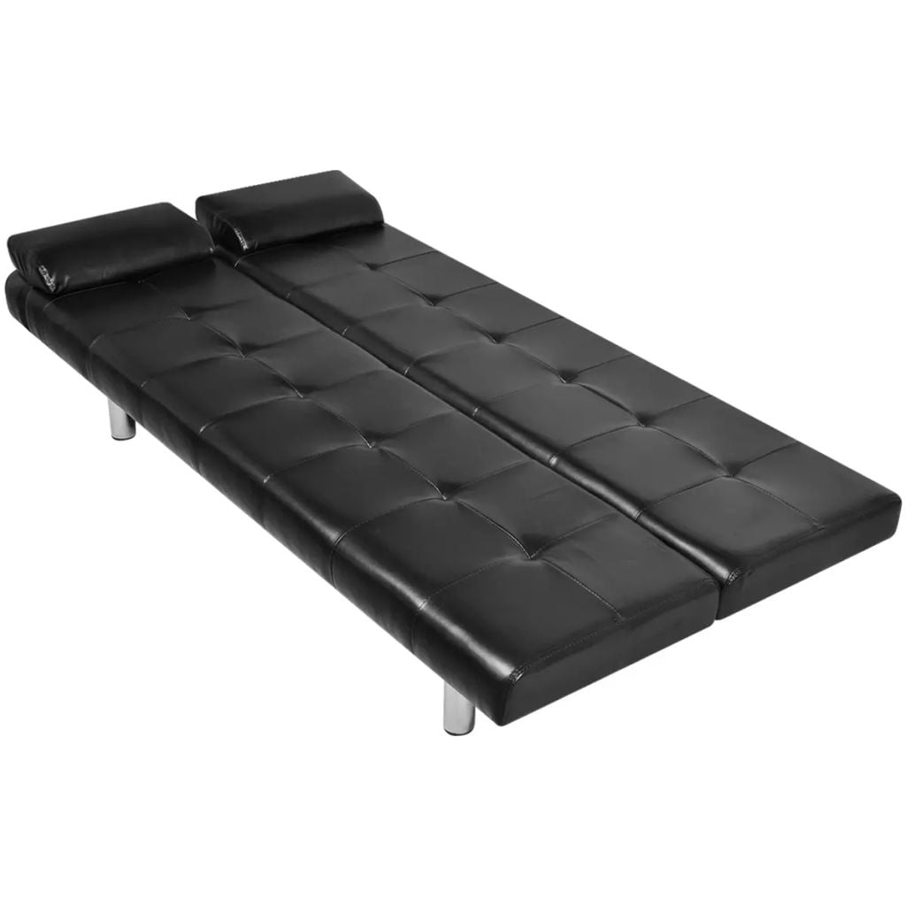Kepooman Modern Artificial Leather Adjustable Futon Sofa Bed with Two Pillows, Black Kepooman Modern Artificial Leather Adjustable Futon Sofa Bed with Two Pillows, Black