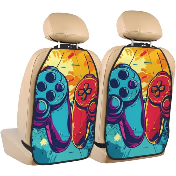 Xecao Gaming Pattern Car Seat Back Protector 2 Pack Large Capacity Pocket, Kick Mats Back Seat Protector