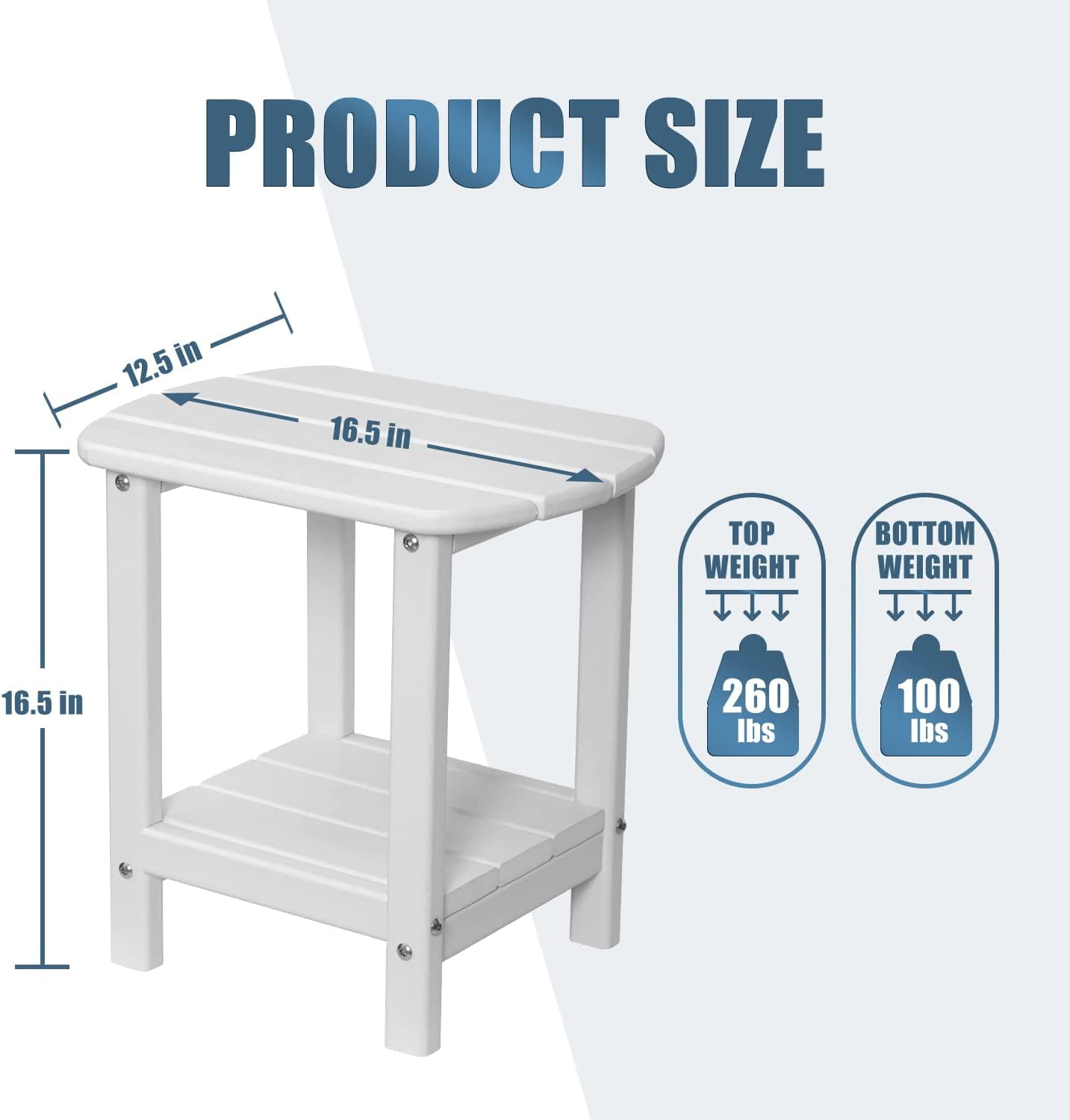 Nalone End Table Adirondack Small Side Table 16.5" Outdoor HDPE Plastic Small End Table for Home Living Room Bedroom Patio Farmhouse (White)