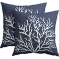 thumbnail image 2 of Sea Navy Blue Coral Tree Pillow Covers 16x16 Inch Set of 2 Summer Beach Blue Coral Throw Pillowcase Cotton Linen Square Decorative Nautical Coastal Cushion Cover for Sofa Bedroom Indoor Outdoor Party, 2 of 6