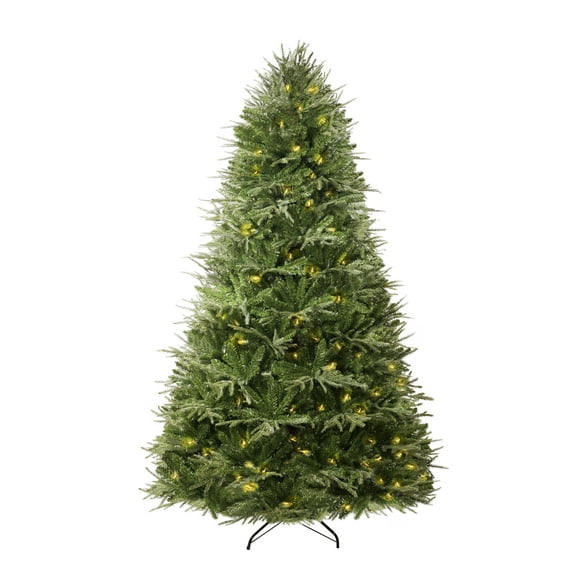 6.5ft Christmas Tree with Lights, Hinged Design with Foot Pedal, 2041 Branch Tips, 400 Warm Lights and Metal Stand by Homestock