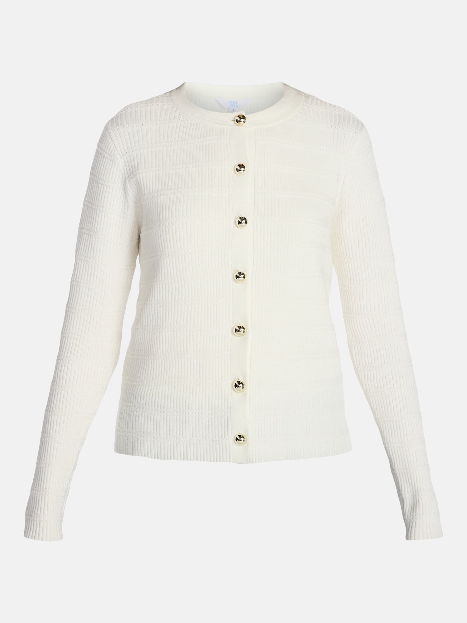 Time and Tru Women's Puckered Stitch Cardigan Sweater, Lightweight, Sizes XS-XXXL