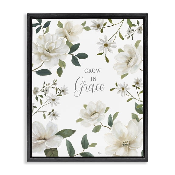 Stupell Industries Shabby Chic Floral Grow In Grace Black Floating Frame Canvas Art, 17 x 21, by Nan