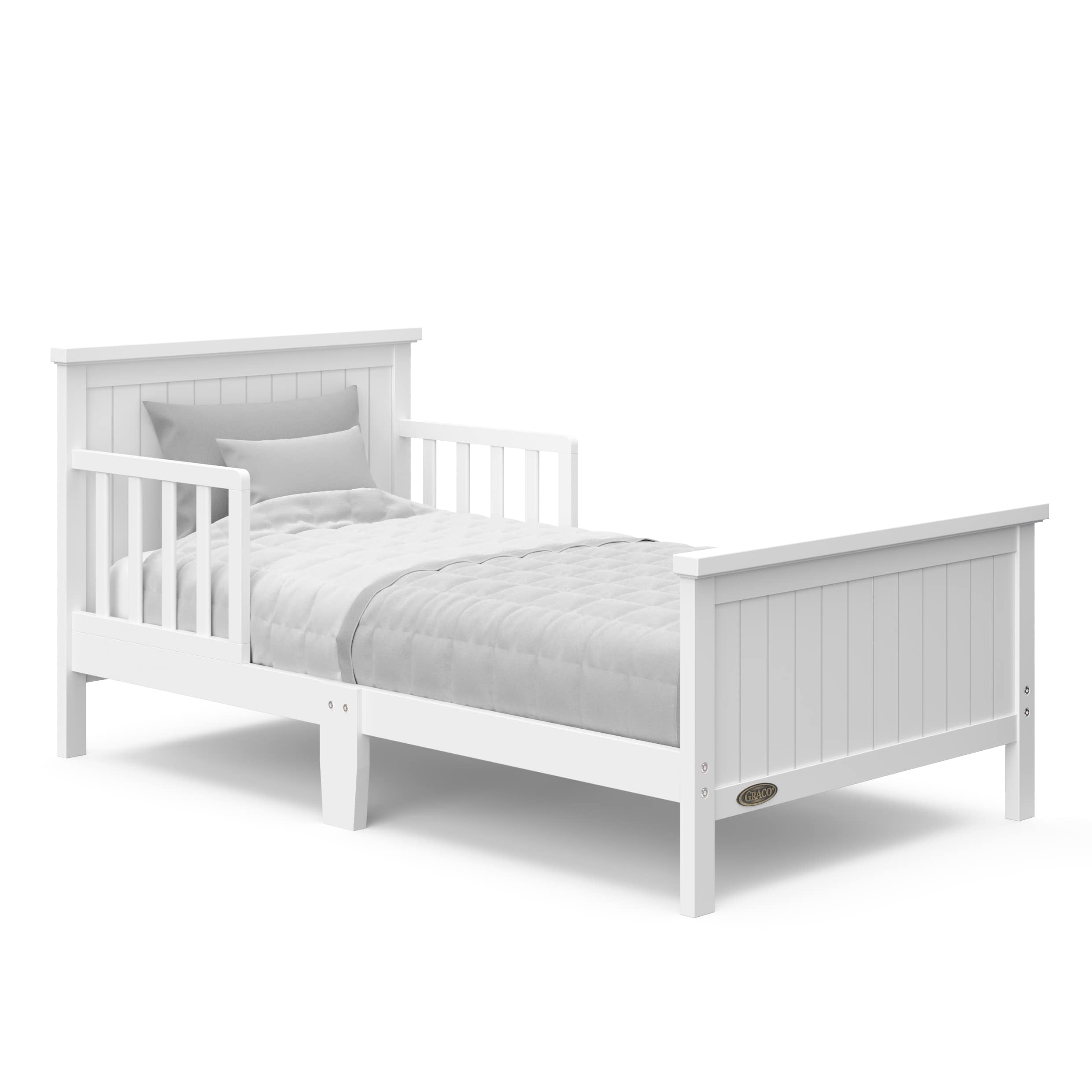 Grey Delta Children Epic Wood Toddler Bed with Attached Guardrails 