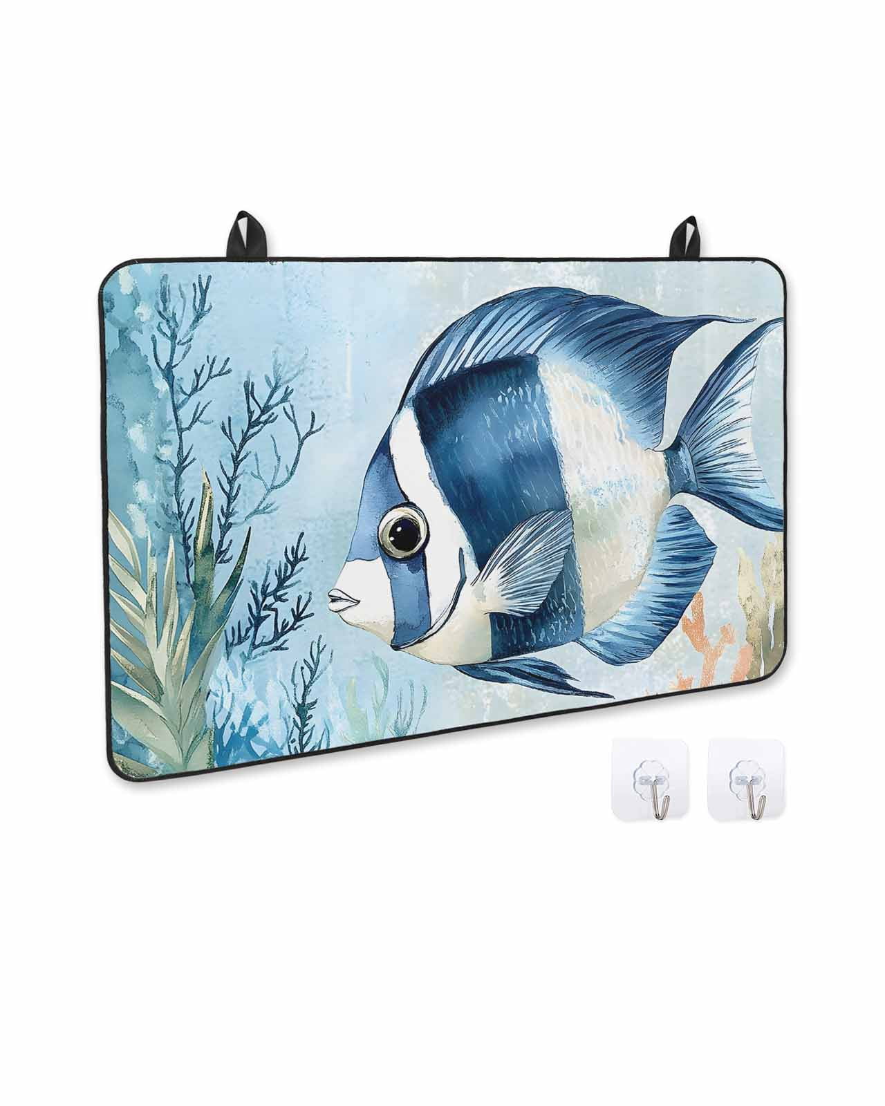 nqOlkjepod Large Induction Cooktop Protector Mat 36"x21", Coastal Ocean Fish Stove Top Covers for Electric Stove, Summer Watercolor Coral Decorative Stove Burner Cover Mats, Glass Top Stove Cover
