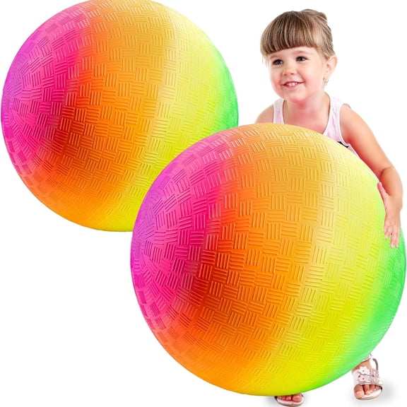 CYFW 18 Inch Rainbow Playground Ball for Kids (Pack of 1 Or 2) Jumbo Size Rainbow Inflatable Big Bouncy Kickball for Park, Giant Balls for Indoor and Outdoor Games with Hand Pump