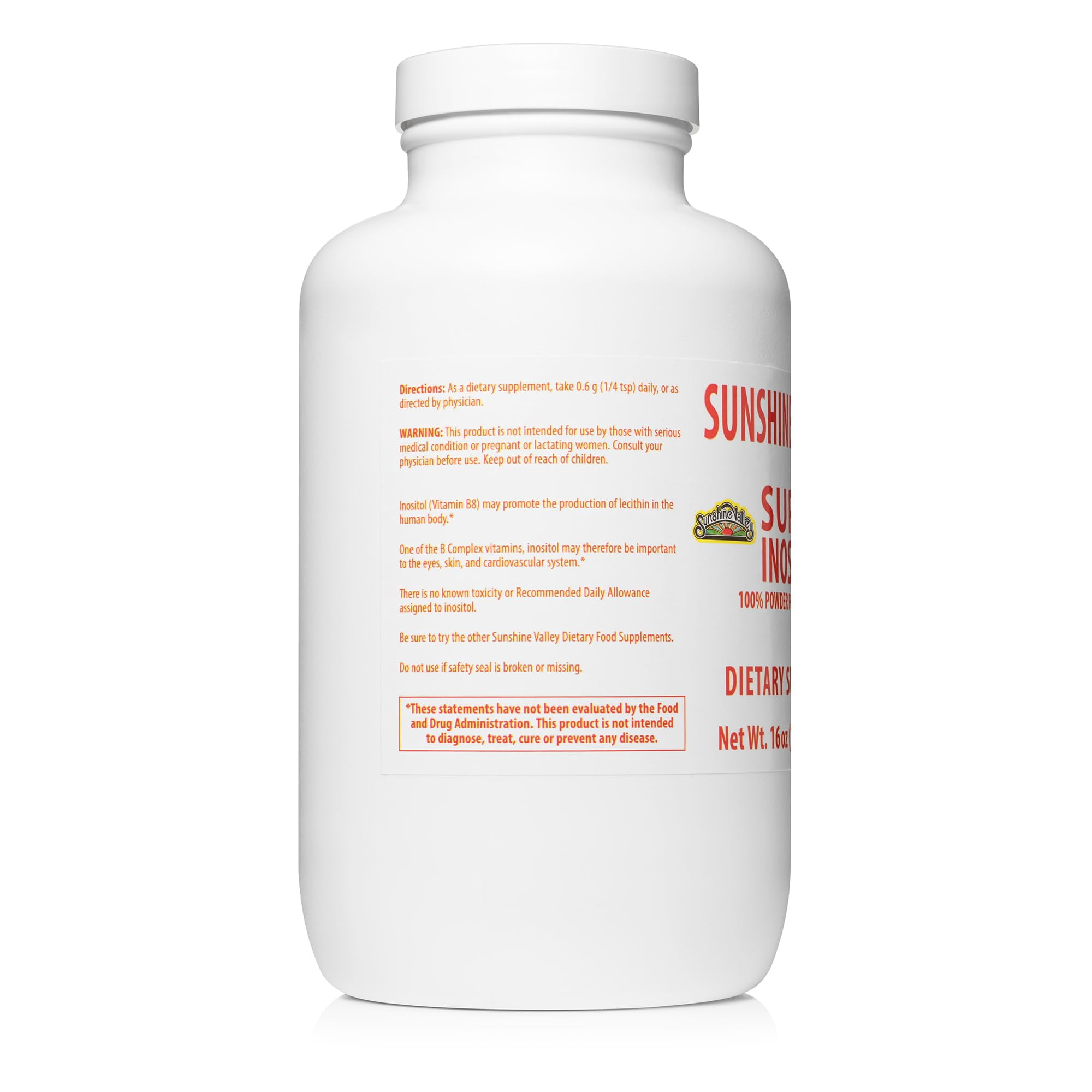 Sunshine Valley Super Inositol Powder, 16 oz, Vitamin B8 Dietary Supplement