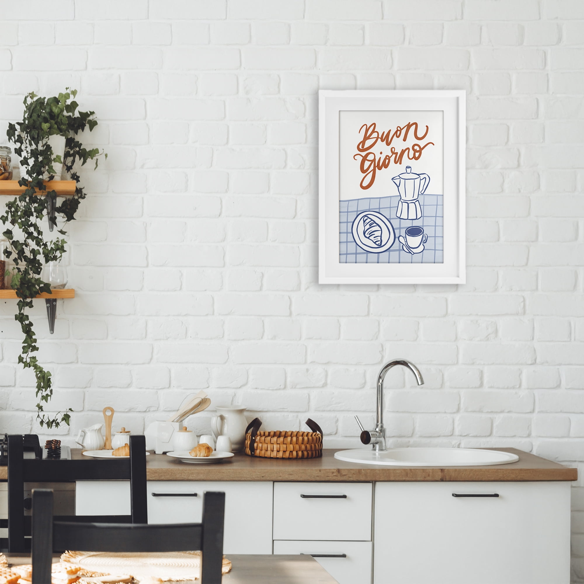 Stupell Industries Buon Giorno Breakfast Espresso White Framed Print Under Glass, design by Amanda Houston