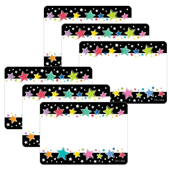 Creative Teaching Press Star Bright Colorful Stars on Black Labels, 36 Per Pack, 6 Packs