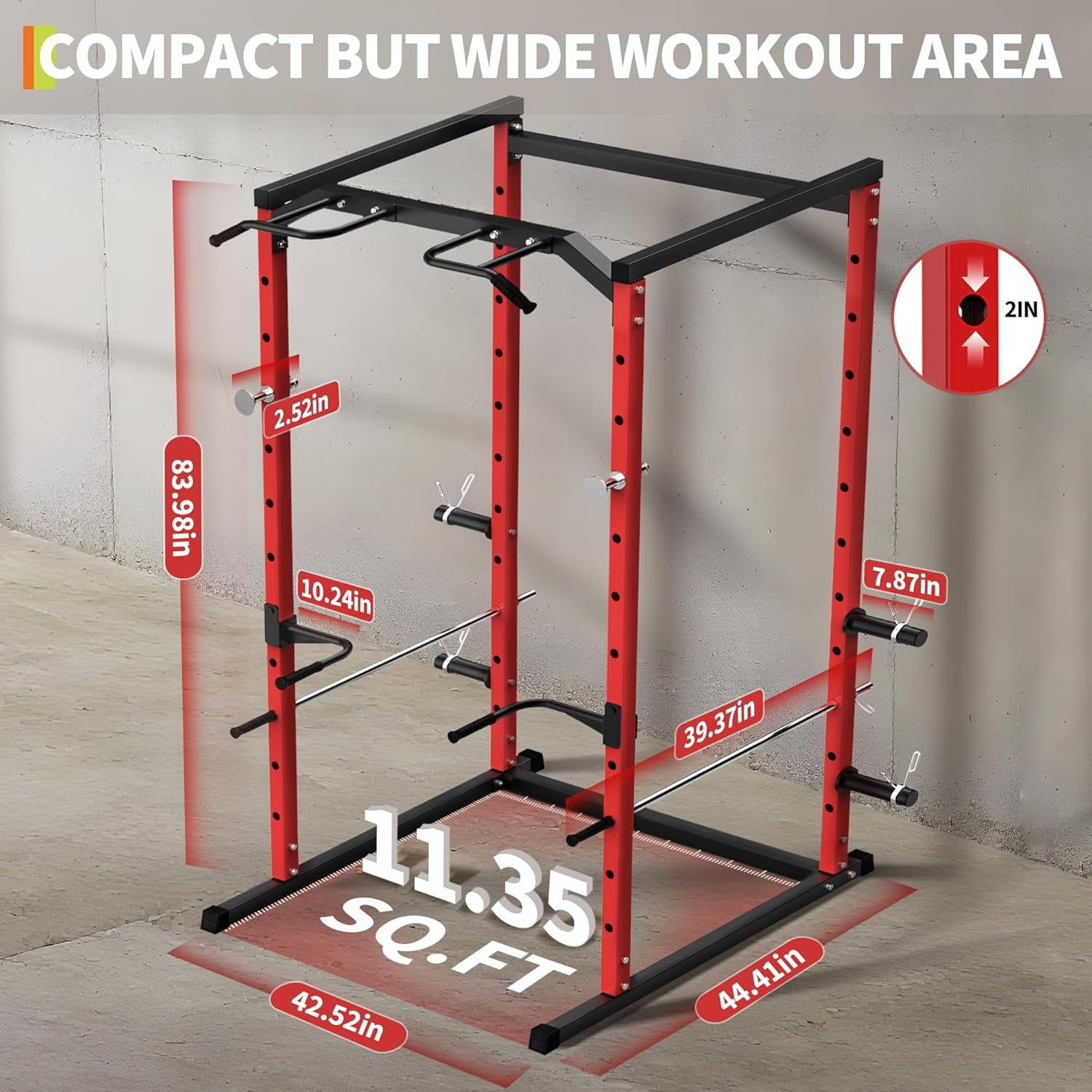 Power Cage Squat Rack with Pull-Up Bar, Dip Bars, & Adjustable Safety Bars, Strength Training for Home Gym 1100 lb Capacity