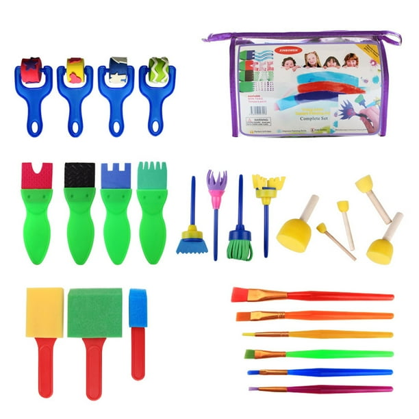 Juego de pintura para niños de 26 piezas, Mini esponja de flores para aprendizaje temprano, cepillos de dibujo, sellos, rodillos, bolsa de PVC Inevent FN0059-00B