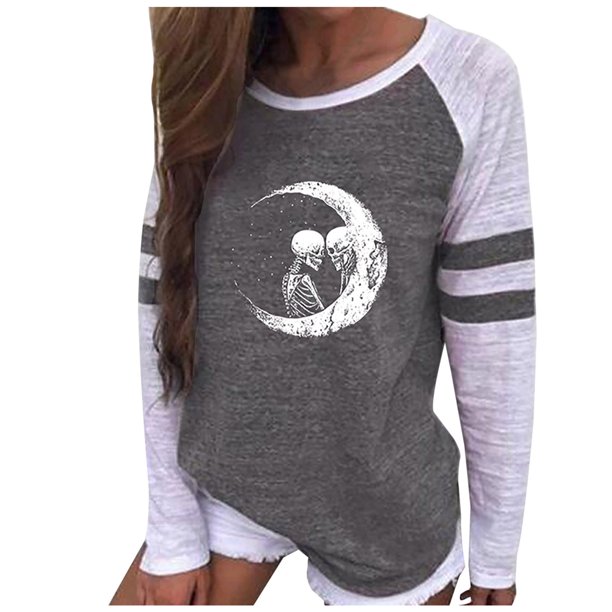 Camisas Para Mujer Camisas Erógenas Cuello Redondo Tops de Manga Larga Blusa Regular Estampada Odeerbi ODB128650