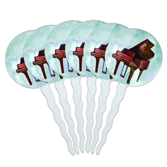 Painted Grand Piano Musician Cupcake Picks Toppers - Set of 6