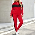 thumbnail image 2 of Women's 2 Piece Tracksuit Set Color Blocked Zip Up Stand Collar Long Sleeve Jacket Elastic Waist Jogger Pants for Sports Workout Daily Wear Red XXL, 2 of 7