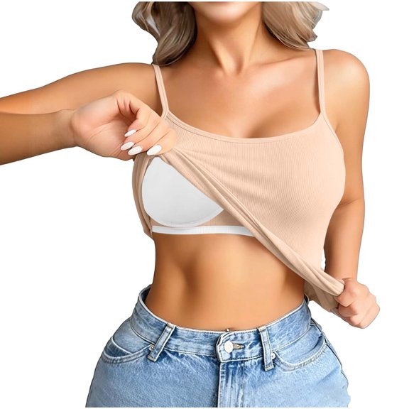 jjayotai Built in Bra Tank Tops for Women Adjustable Spaghetti Strap Tank Top Basic Undershirts Camis