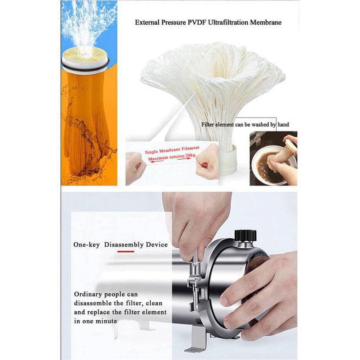 INTBUYING Water Filter PVDF Ultrafiltration Membrane Water Purifier 2000L/h 304 Stainless Steel
