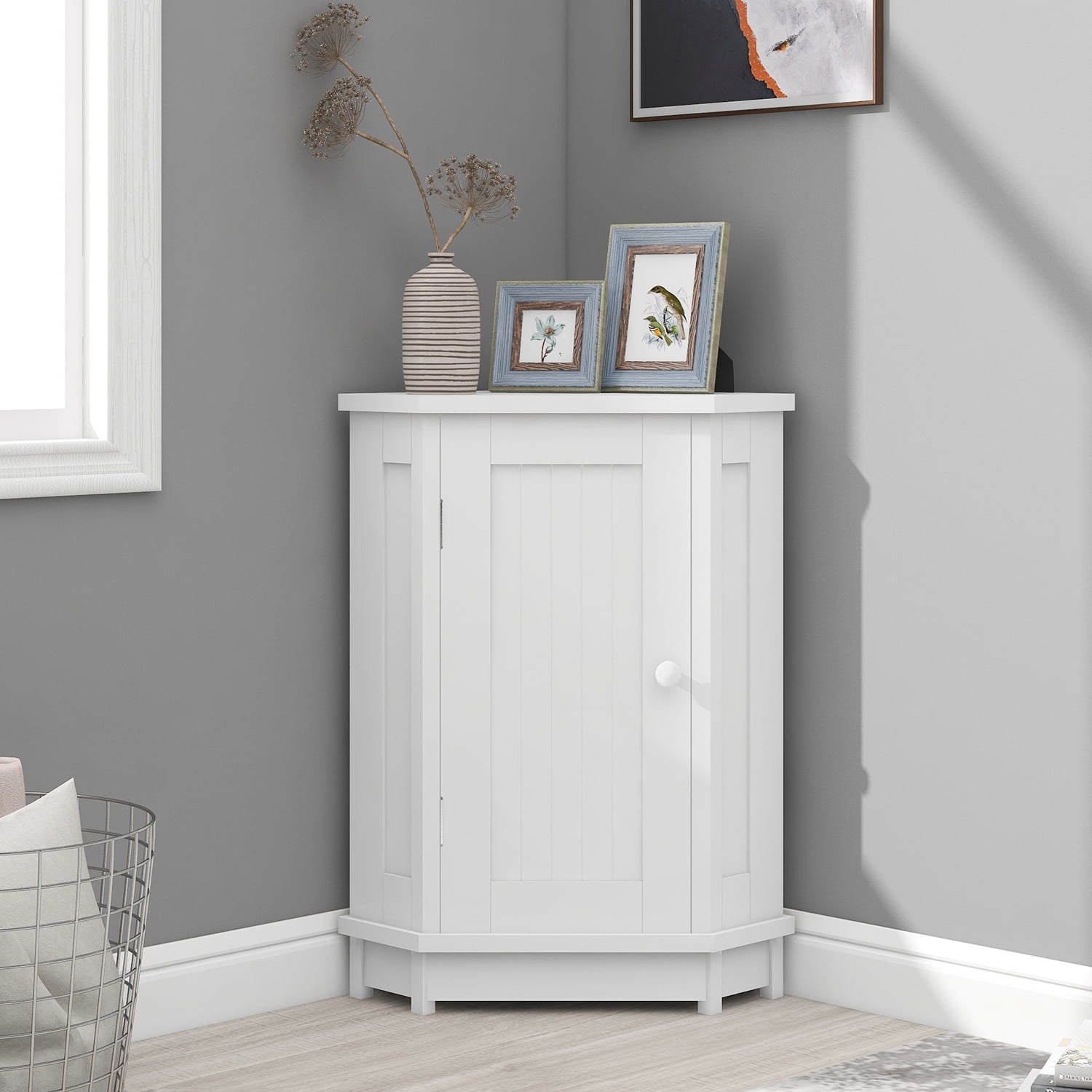 Euroco Bathroom Storage Cabinet with Adjustable Shelves, MDF Freestanding Cabinet with Doors for Bathroom, Living Room, or Laundry Room