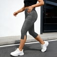 thumbnail image 5 of Xdegoge Faux Denim Capris for Women Slim Fit Cropped Pants High Waisted Elastic Band with Pockets Slit Hem Stretchy Comfy Yoga Lounge Jeggings, 5 of 8