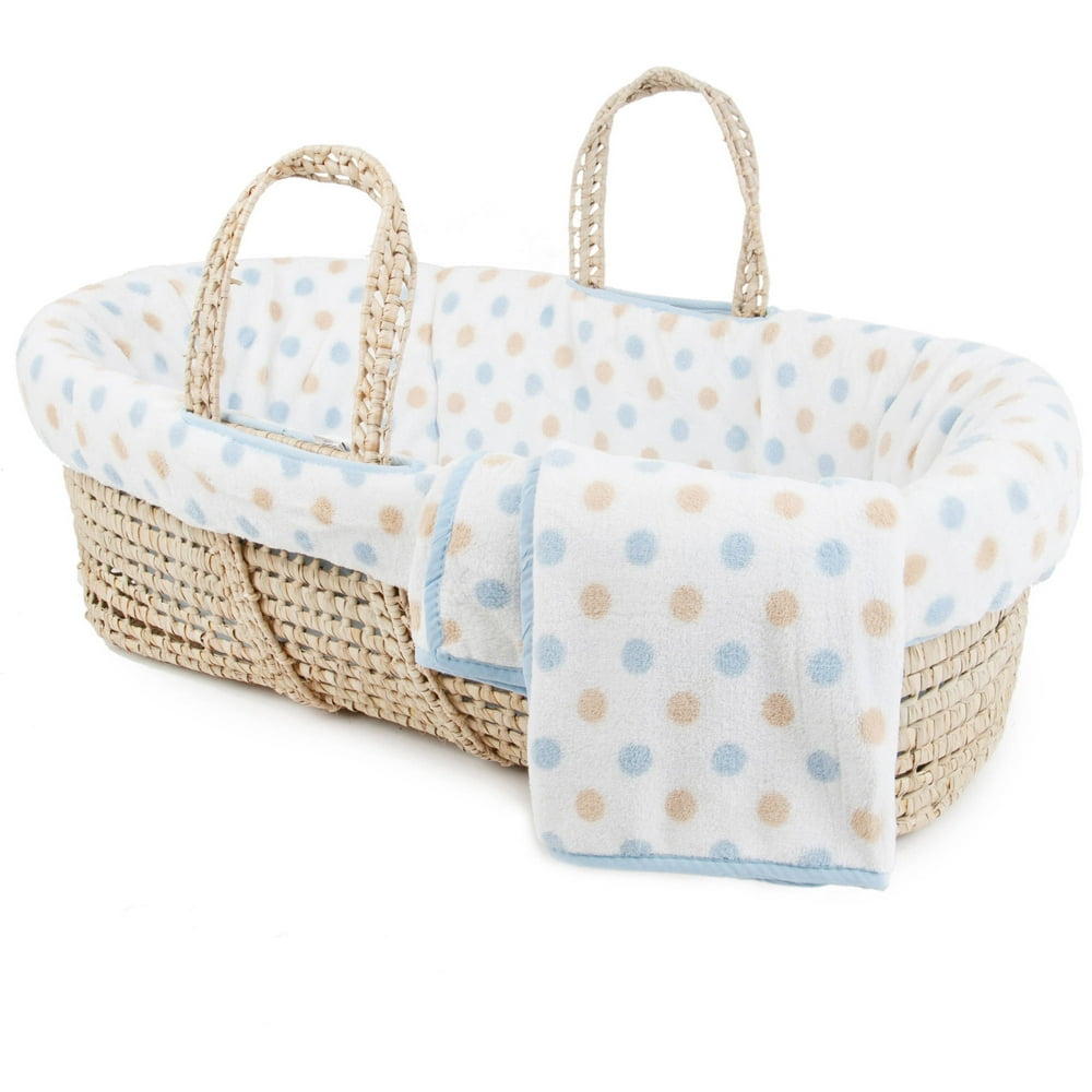 Tadpoles Polka Dot Plush Fleece Moses Basket and Bedding Set, Blue