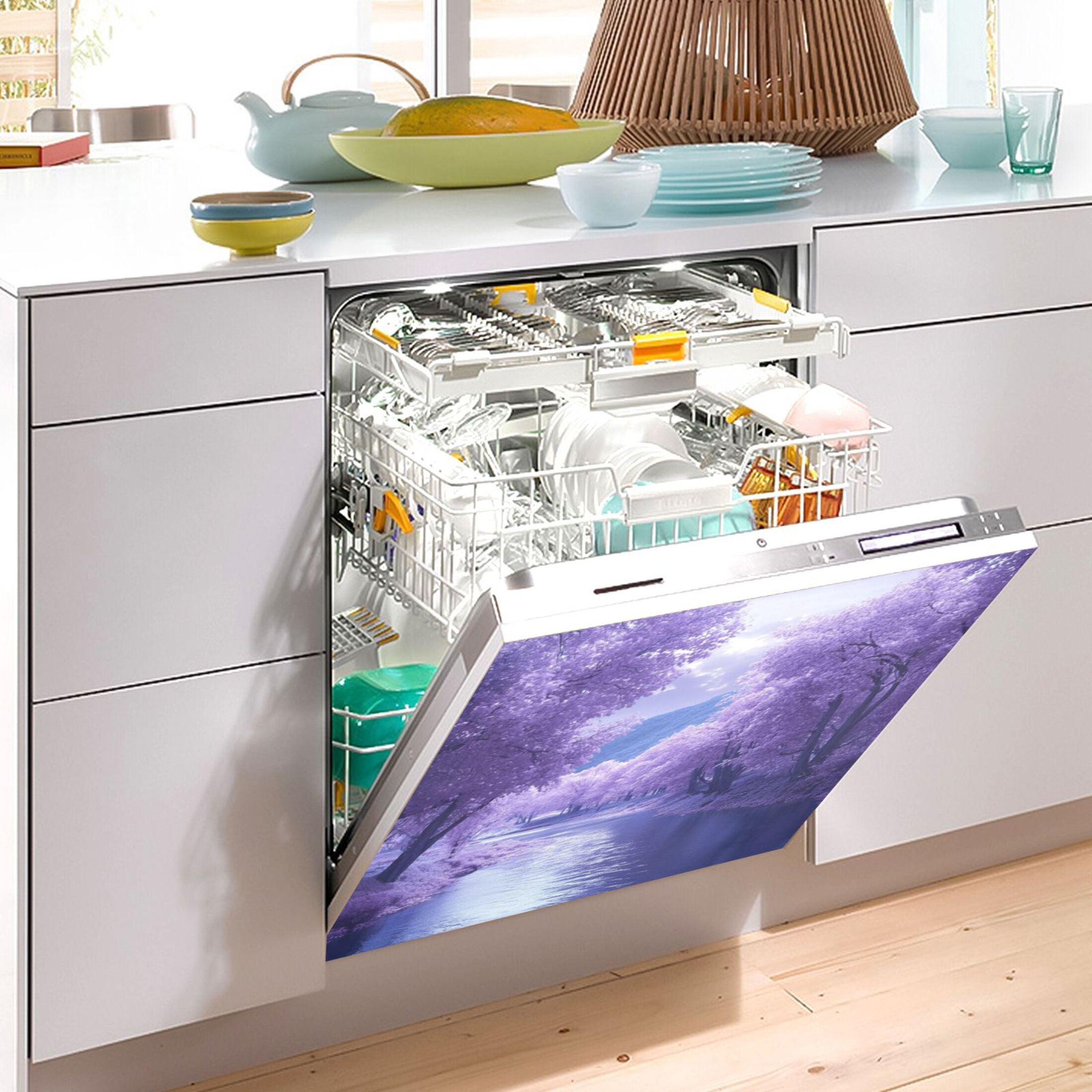 Dishwasher Magnetic Sticker 23x26 Inch Refrigerator Magnetic Sticker Washing Machine Magnetic Sticker Kitchen Panel Magnetic Sticker Home Decor Purple River Picture