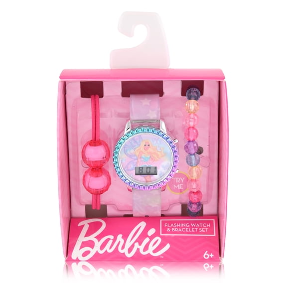 Mattel Barbie Female Child Pink LCD 3pc Watch and Bracelet Set, BDT40070WM