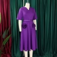 thumbnail image 5 of AURA Plus Size Summer V Neck A Line Midi Dress High Waist Short Sleeve Elegant African Work Dress with Belt, 5 of 10