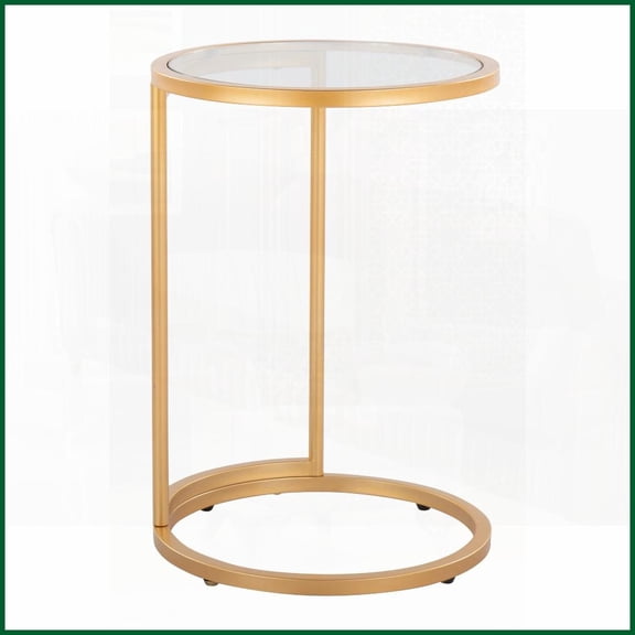 Contemporary Gold Metal & Clear Glass Round Coffee Table - Space-Saving Easy-to-Move for Living Room