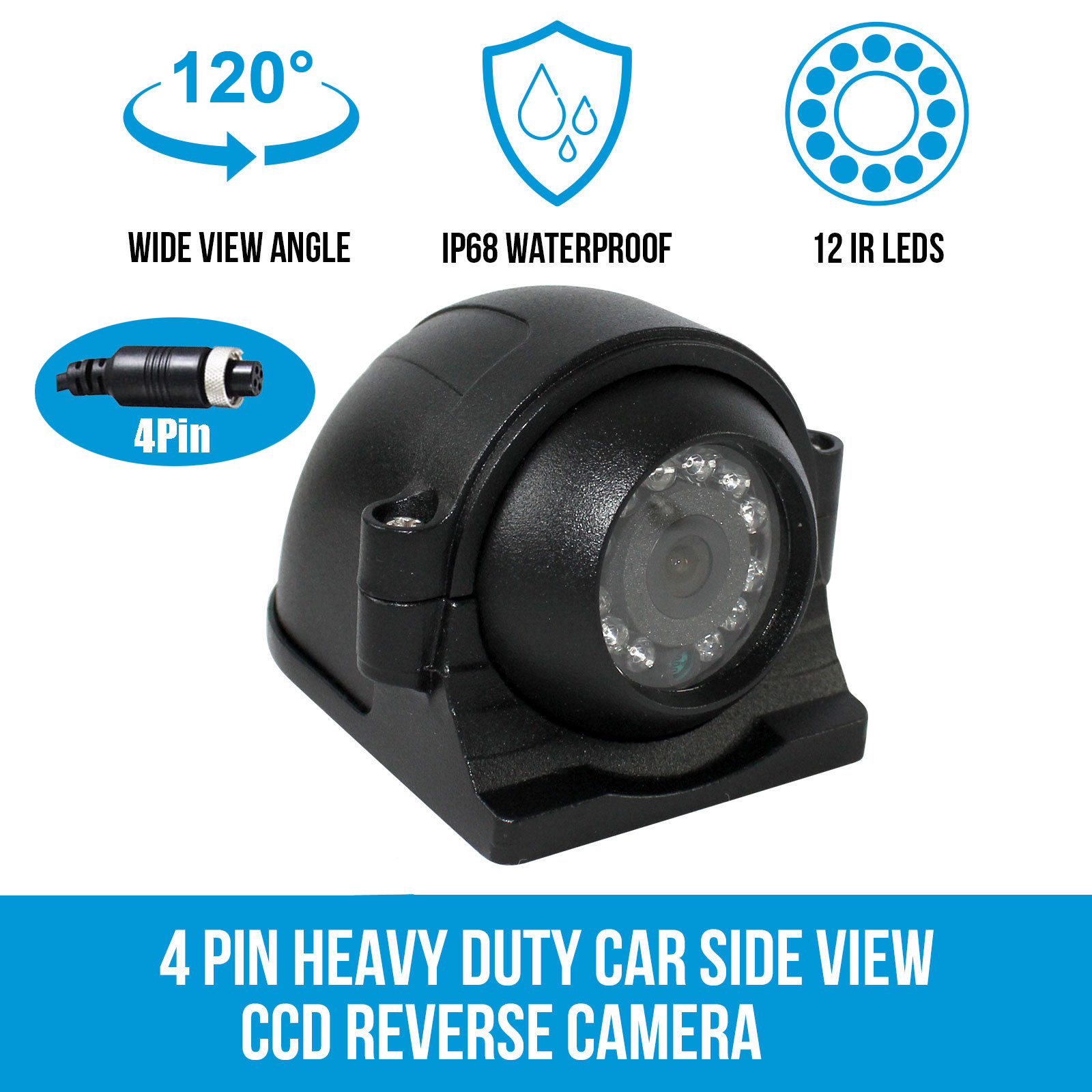 Bileeko 4Pin Car Side View Backup Camera IR Night Vision Waterproof