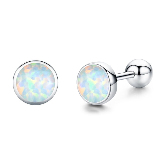 TANGPOET Sterling Silver Earring 925 Opal Round Female Ear Studs Jewelry Gift for Women