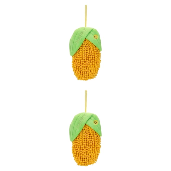 Unique Bargains Cute Corn Shaped Chenille Hanging Soft Absorbent Hand Towel Yellow 8" x 5"