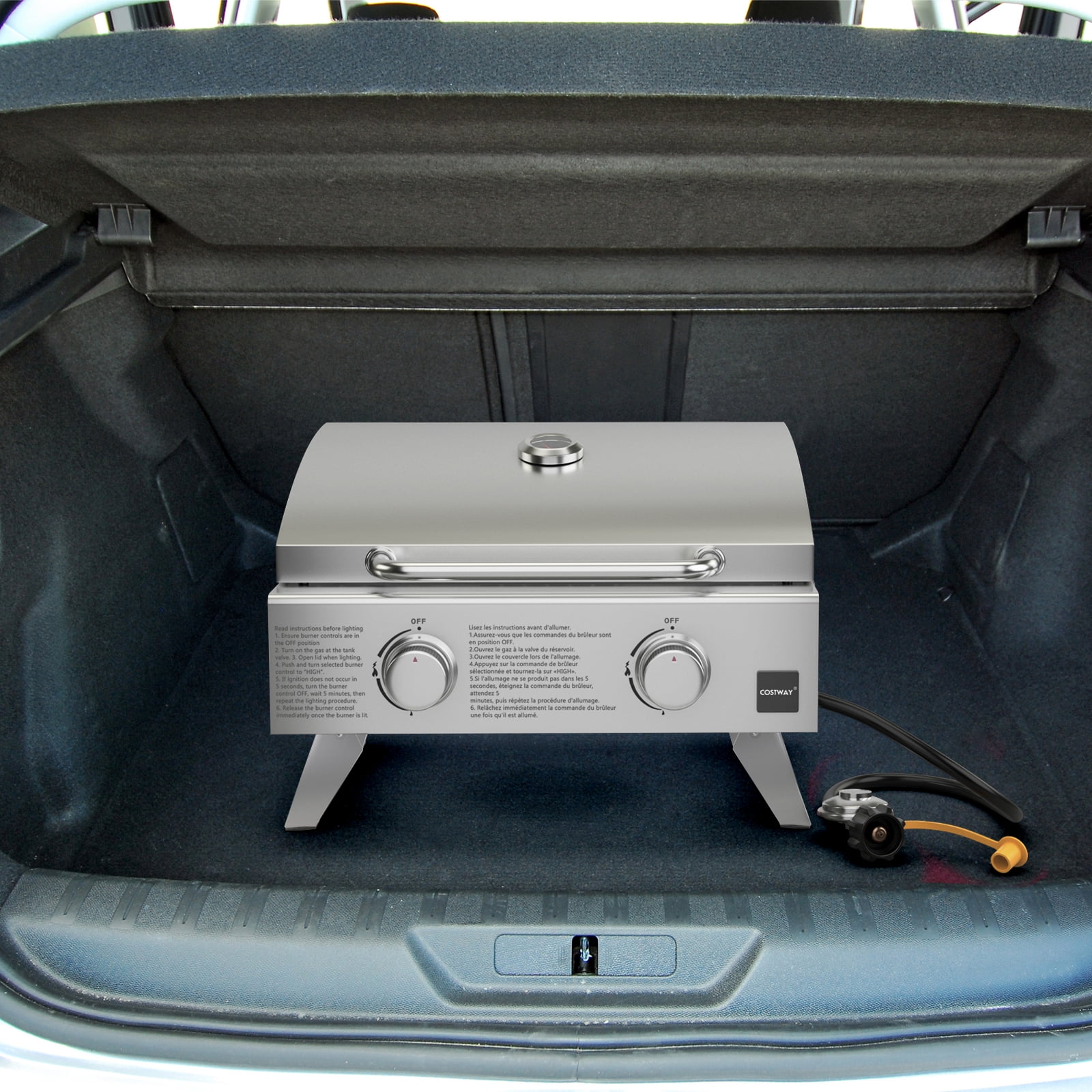 Topbuy 2-Burner Silver Propane Gas Grill with Lid and Handle Top Thermometer