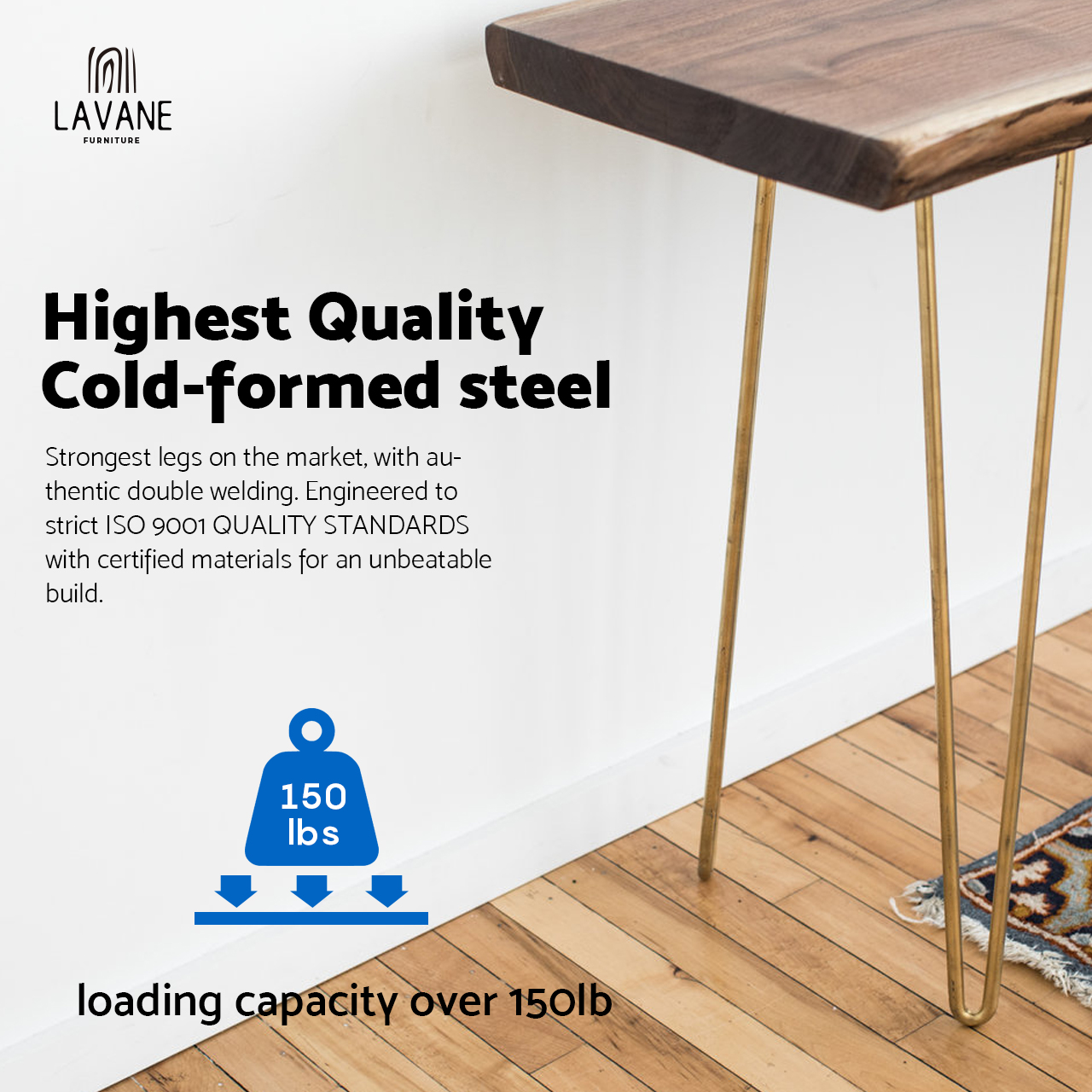 Gold Iron Hairpin Furniture Leg – Heavy Duty Sofa Leg With Rubber Protector (1pc, 8in Height)