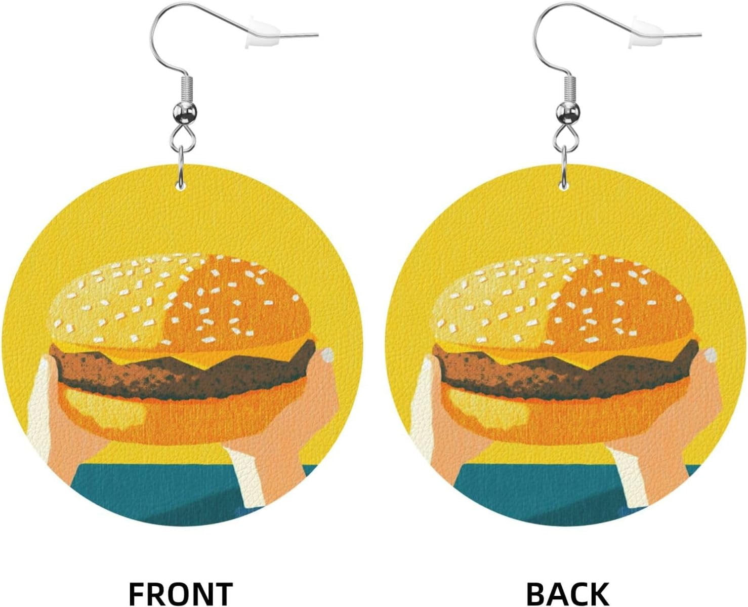 Cute Pro Hamburger Earrings perfect for Women PU Leather Dangle Earrings, Lightweight Round Shape Leather Teardrop Dangly Ear Pendants Jewelry Gift[s172]