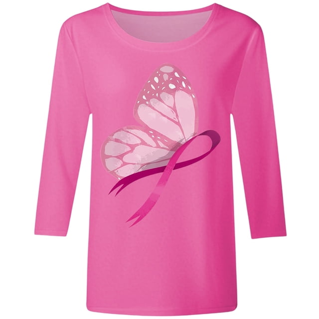 Fgnfyis T-Shirt de Sensibilisation au Cancer du Sein pour Femmes Col Rond Manches Courtes Haut Décontracté avec Imprimé pour Printemps Été Automne Usage Quotidien Tee Confortable à Assortir avec des Jeans Hauts pour Femmes Rose P