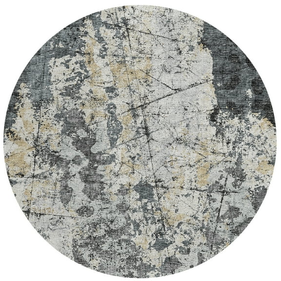 Addison Rugs Indoor/ Outdoor Accord Abstract Polyester Washable Rug New 8' x 8' Round - Black and Grey