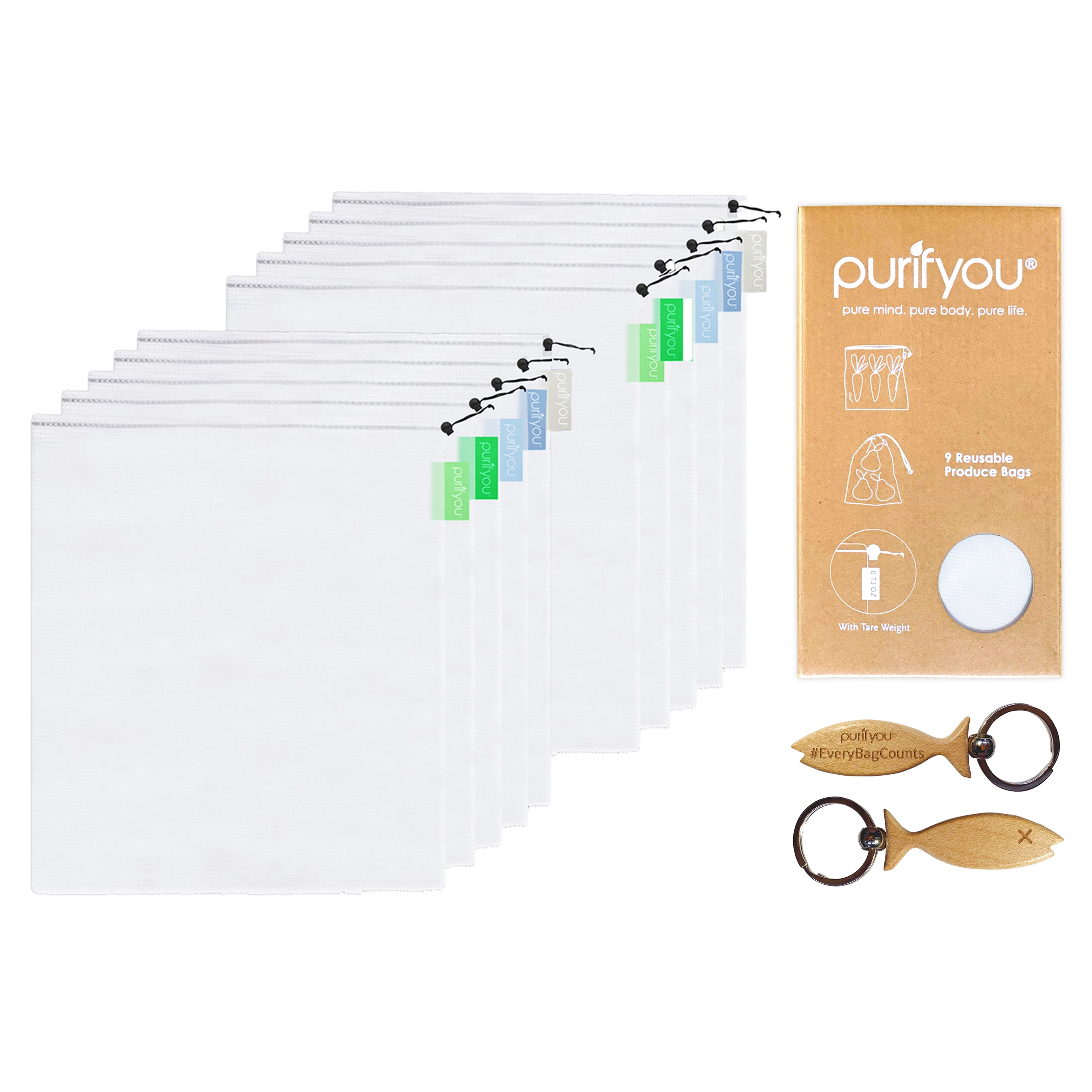 purifyou Reusable Mesh Bags for Produce, Storage 10 Large Sets